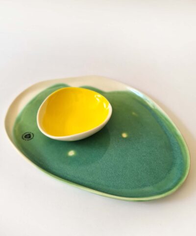 porcelain serving set green and yellow