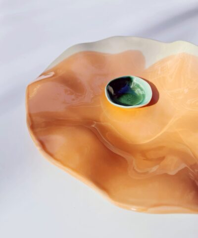 large porcelain bowl for fruits in flamingo color