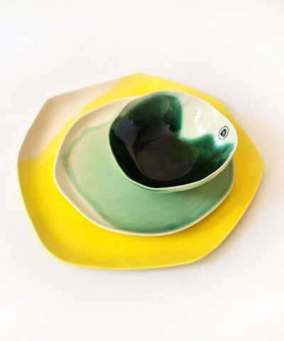 porcelain dinnerware green and yellow