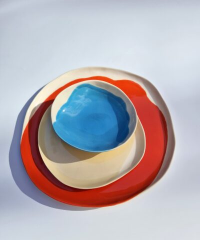 porcelain plates set in bright colors